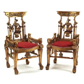 Pair of Egyptian Style Giltwood Chairs