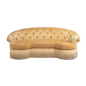 Curved Back Sofa with Tufted Gold Velvet