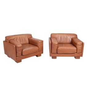 Pair of Contemporary Leather Center Lounge Chairs