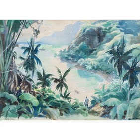 John Pike, Tropical Landscape, watercolor and gouache