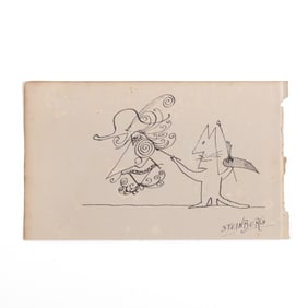 Manner of Saul Steinberg, Cat Artist, ink on paper