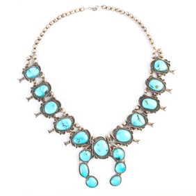 Native American Turquoise Squash Blossom Necklace.