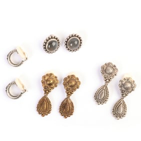 Four Stephen Dweck Sterling Silver, Metal Ear Clips.