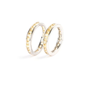 Pair of Yellow Sapphire, 14k White Gold Stacking Rings.