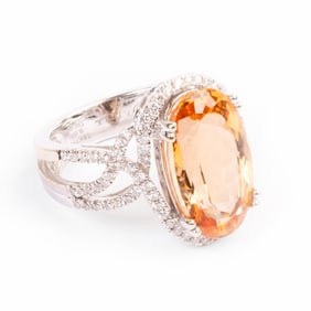 Imperial Topaz, Diamond, 18k White Gold Ring.