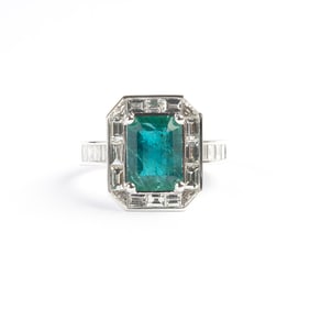 Emerald, Diamond, 18k White Gold Ring.