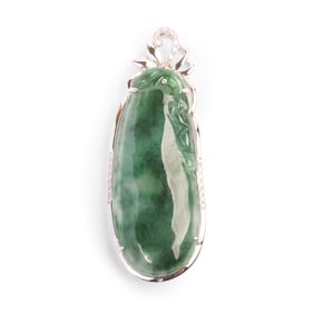 Jadeite Jade, Diamond, 18k White Gold Pendant.