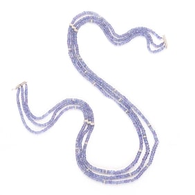 Tanzanite Bead, Diamond, 18k White Gold Necklace.