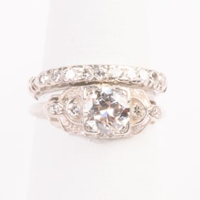 Diamond, Platinum Wedding Ring Set.