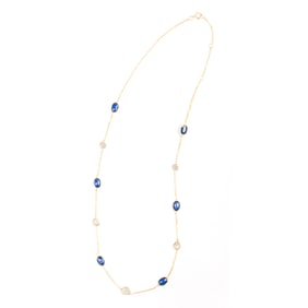 Sapphire, Diamond, 18k Yellow Gold Necklace.
