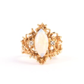 Opal, Diamond, 14k Yellow Gold Ring.