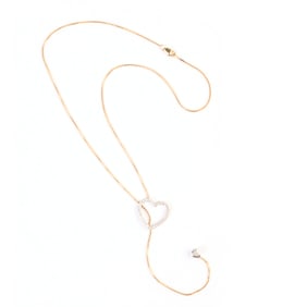 Diamond, 14k Yellow and White Gold Heart Necklace.