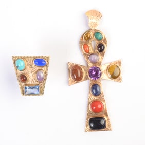 Egyptian Multi-Stone, 10k Rose Gold Jewelry Suite.