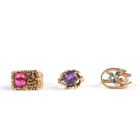 Collection of Three Multi-Stone, 14k Yellow Gold Rings.