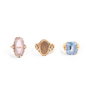 Collection of Three Multi-Stone, Yellow Gold Rings.