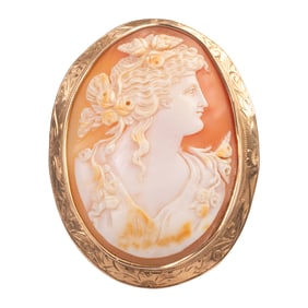 Shell Cameo, 14k Yellow Gold Brooch.
