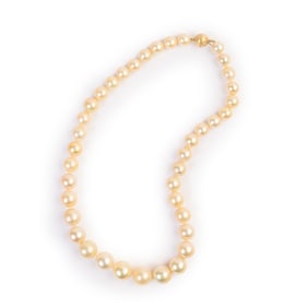 Cultured Pearl, Diamond, 14k Yellow Gold Necklace.