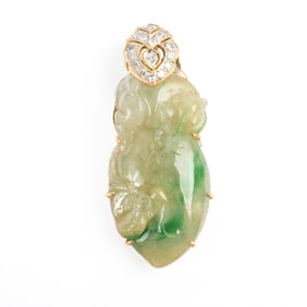 Jadeite Jade, Diamond, 18k Yellow Gold Pendant.