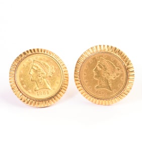 Pair of U.S. Gold Coin, 14k Yellow Gold Cufflinks.