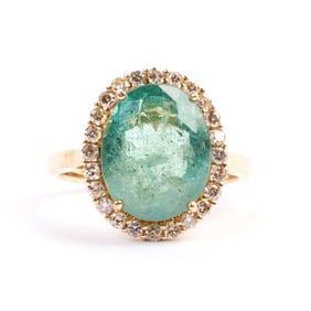 Emerald, Diamond, 18k Yellow Gold Ring.