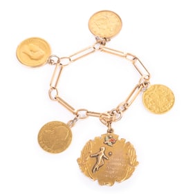 Gold Coin, Yellow Gold Charm Bracelet.