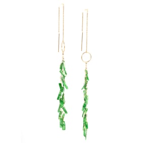 Pair of Jade, 18k Yellow Gold Threader Earrings.