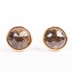 Pair of Diamond, 18k Yellow Gold Stud Earrings.