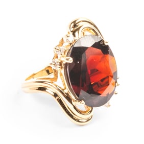 Garnet, Diamond, 14k Yellow Gold.