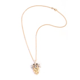 Diamond, 14k Yellow Gold Jester Pendant Necklace.