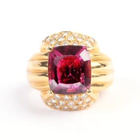 Hubert Rhodolite Garnet, Diamond, 14k Yellow Gold Ring.