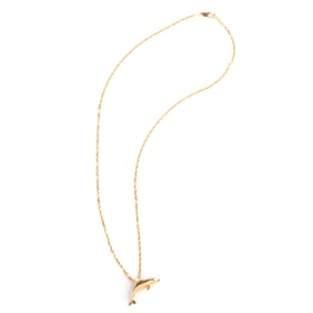 14k Yellow Gold Dolphin Necklace.