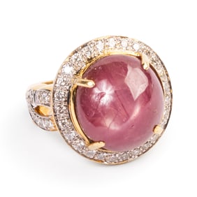 Star Ruby, Diamond, 18k Yellow Gold Ring.