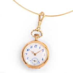14k Yellow Gold Pendant Watch.