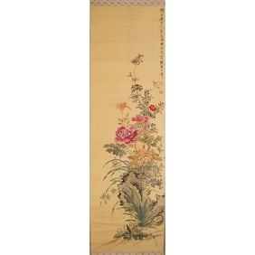 Attributed to Zhang Xiong:  'Flowers', Hanging Scroll
