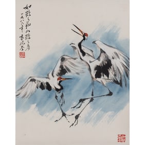 YUAN XIAOCEN: 'Crane,' Painted Scroll