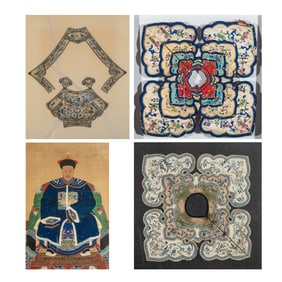 Chinese Ancestry Painting and Embroidered Silk Collars