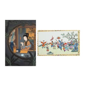 Framed Chinese Porcelain Plaque, Reserve Glass Painting