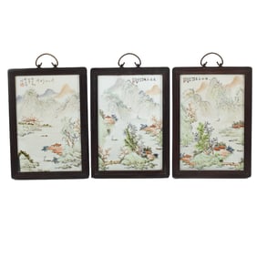 Set of Three Framed Chinese Porcelain Plaques