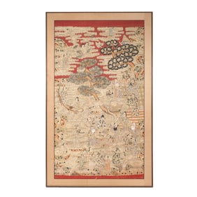 Chinese Framed Kesi and Painted 'Peach Festival' Panel