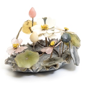 Chinese Jade and Hardstone Lotus Pond Installation