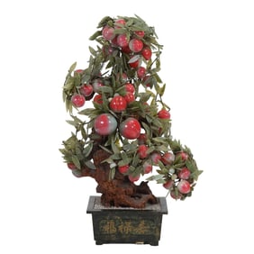 Large Chinese Hardstone Peach Tree on Jardinere