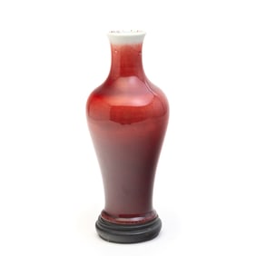 Chinese Copper-Red 'Langyao' Vase on Wood Base