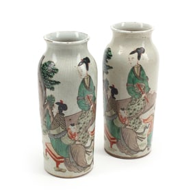 Pair of Chinese Famille Verte Porcelain Vases