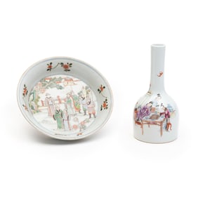 Two Chinese Famille Verte Porcelain Low Bowl and Vase