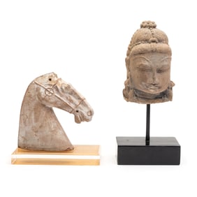An Indian Stone Figure and a Chinese Pottery of Horse