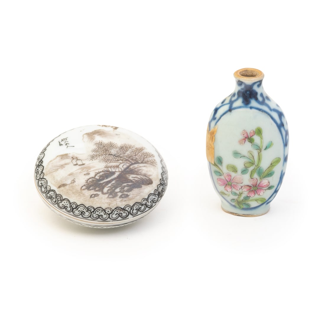 A Chinese Porcelain Snuff Bottle and an Ink Box (1 of 4)