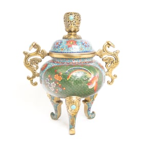 A Large Chinese Cloisonne Tripod Censer and Cover
