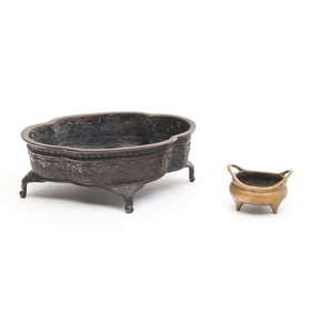 A Chinese Bronze Incense Burner and a Planter
