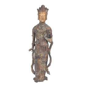 Chinese Tang Style Gilt Bronze Figure of Guanyin
