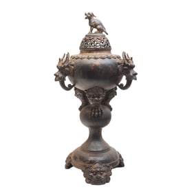 A Large Chinese Gilt Bronze Incense Burner and Cover